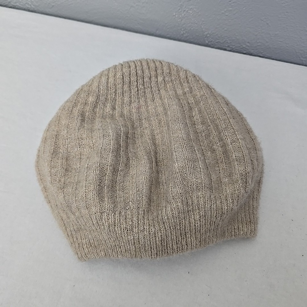 Maeve Anthro Ribbed Knit Beanie OS Beige Slouchy Preppy City